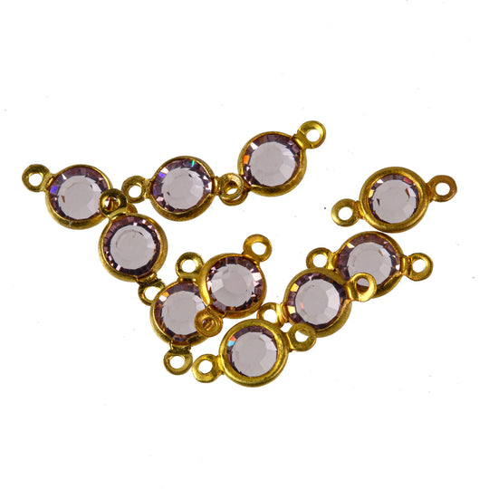 Austrian crystal and brass rounds-17ss, light amethyst 2 ring, 4.5mm - sold in lots of 12. b10-0117a