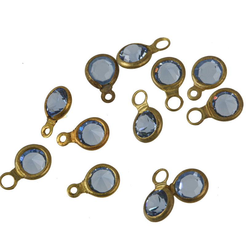 Austrian crystal and brass rounds-17ss, lt. sapphire 1 ring, 4.5mm. Pkg 12.  b10-0117c
