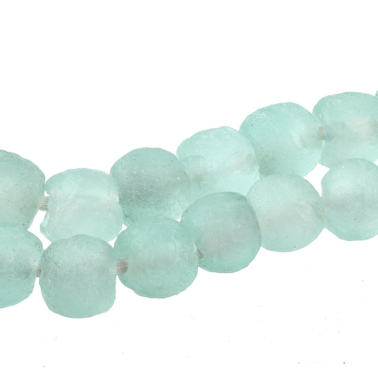 Large recycled translucent light blue glass bead, Ghana West Africa, 12.5-15x13-16mm. Pkg 20-21 pcs. b11-bl-440