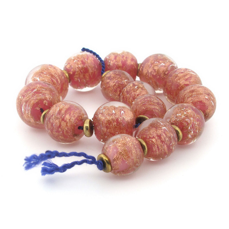 Graduated strand of  1950's Venetian Murano Aventurina Sommerso lampwork beads. 15 beads, 1 str. B11-PP-1277