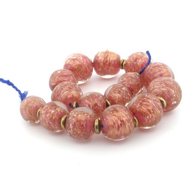 Graduated strand of  1950's Venetian Murano Aventurina Sommerso lampwork beads. 15 beads, 1 str. B11-PP-1277