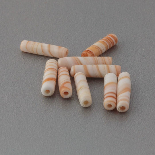 Vintage Japanese cylinder beads, orange/peach wound with white. 15x4mm. Pkg 10.  b11-yo-329