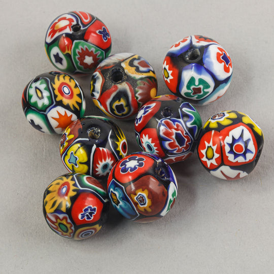 Vintage Murano Moretti studio millefiori 13-14mm round glass bead. 1920s-1930s. Pkg1. b1-1033