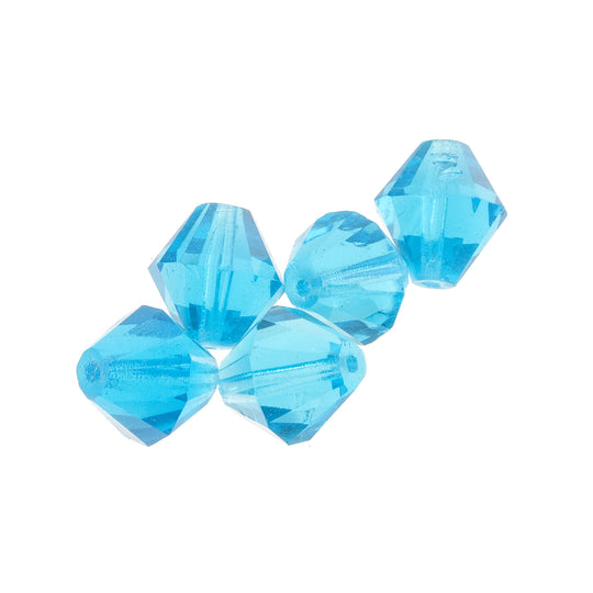 Vintage German faceted turquoise glass bicones. 11mm. Pkg of 5. B11-BL-0604