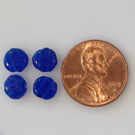 Antique Bohemian glass  translucent blue 2-hole sequin beads. 7mm. Pkg of 25. b11-bl-0948