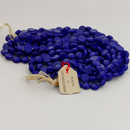 Antique Bohemia glass  royal blue domed nailhead beads. 8mm. 12 strand hank.  b11-bl-0949