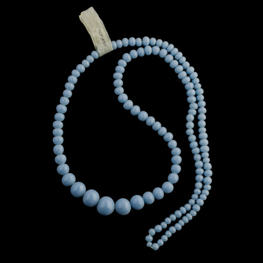 Graduated opaque blue glass 18 inch strand, Occupied Japan. 4-9mm. b11-bl-1023(e)