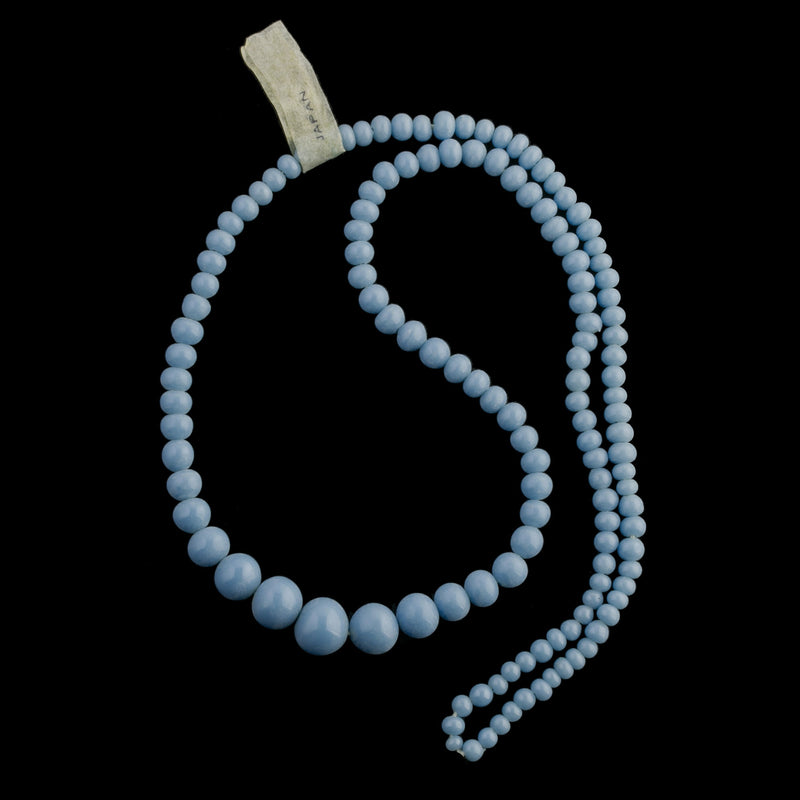 Graduated opaque blue glass 18 inch strand, Occupied Japan. 4-9mm. b11-bl-1023(e)