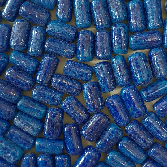 Vintage Lapis Glass Cylinder Beads. Japan, 14x8mm. Pkg 10. b11-bl-1171