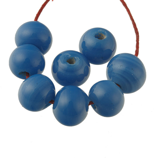 Chinese opaque blue  wound glass beads 12mm Pkg 4.  b11-bl-2156