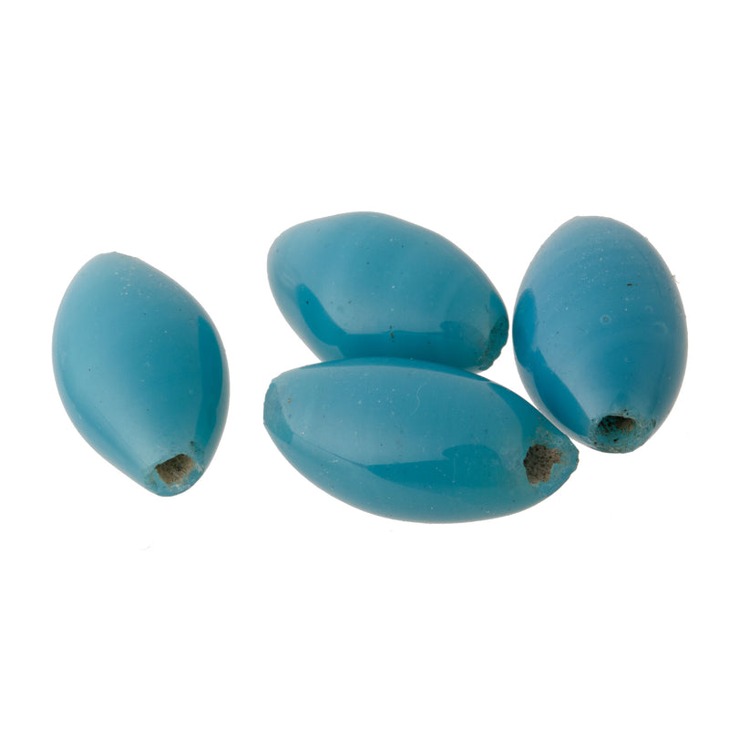 Chinese glass beads, opaque turquoise blue, oval, 1920s. 16x10mm. 4 pcs, b11-bl-2161