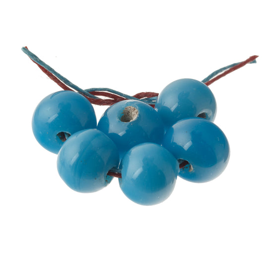 Chinese glass beads, opaque turquoise blue, 1920s. 10x10mm-10-12mm. 6pcs, b11-bl-2162