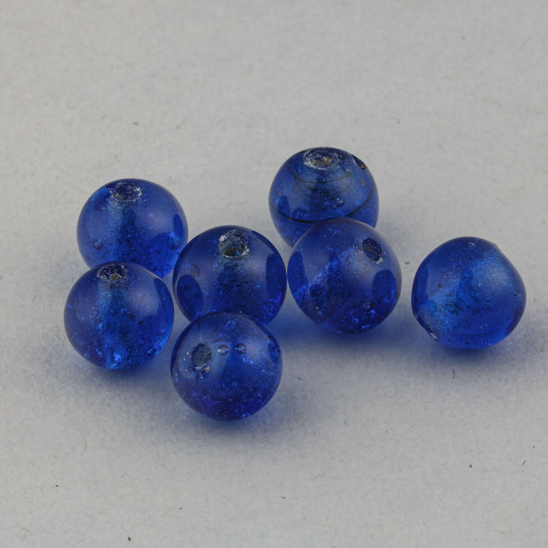 Antique Chinese translucent bubbly blue“Peking Glass” beads.9x10mm. Pkg 6. b11-bl-2176