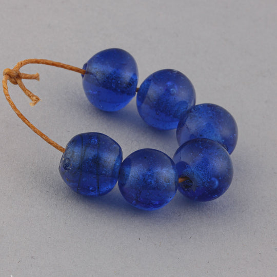 Antique Chinese translucent bubbly blue“Peking Glass” beads.9x10mm. Pkg 6. b11-bl-2176