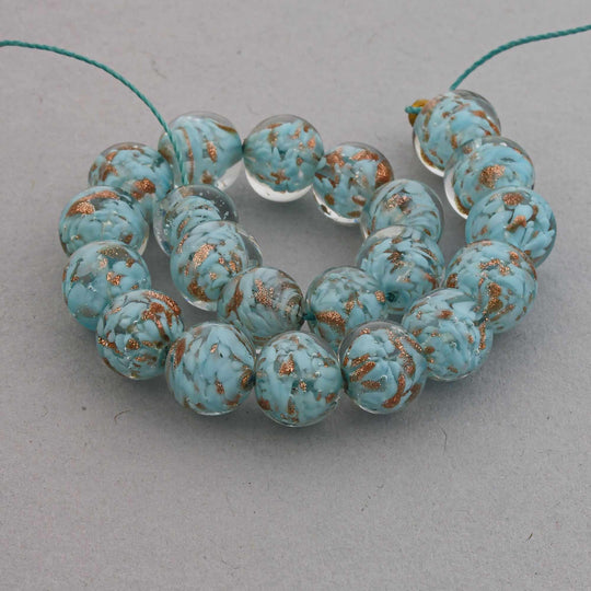 Venetian Murano Sommerso aventurina lampwork beads. 9mm. 21 beads, 1 7" str. b11-bl-2177