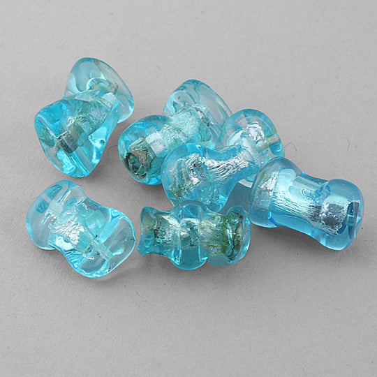 Vintage translucent Mediterranean blue silver foil handmade lampwork glass beads. Pkg 6  b11-bl-2181