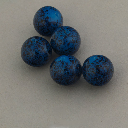 Vintage Japanese blue glass speckled beads. 11mm.  1950s.  Pkg.4. b11b-l-2183