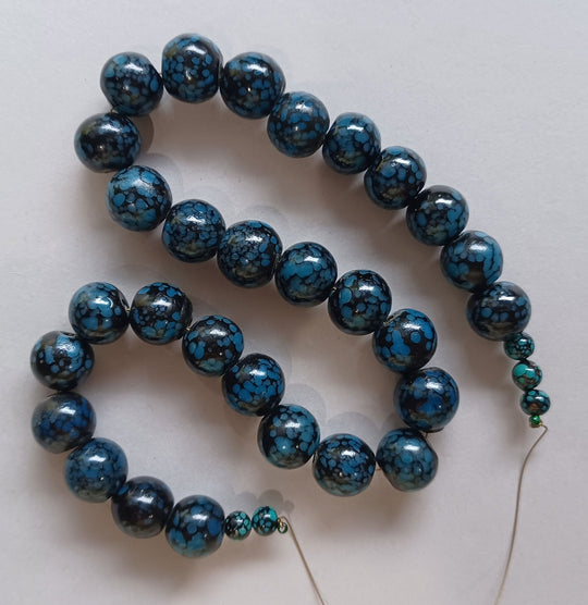 14" strand of rare Japanese crumb style glass beads in blue and black. b11-bl-2189