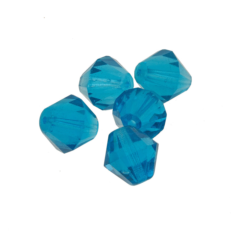 Vintage German faceted turquoise glass bicones. 12mm. Pkg of 5. B11-BL-0604-3