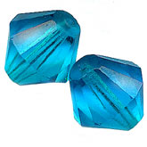 Vintage German cut turquoise glass bicones. 14mm. Pkg of 5. 