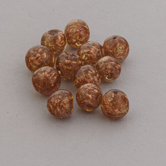 Venetian Murano Sommerso aventurina lampwork beads. 1970s. 8-10mm. Pkg. 6. b11-br-0821
