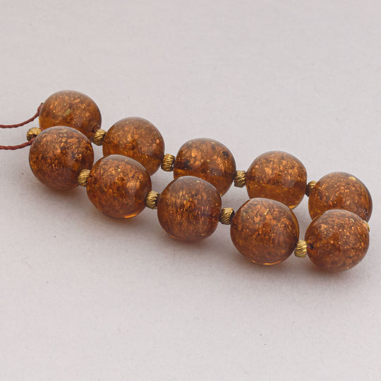 Venetian Murano Sommerso aventurina lampwork beads. 1950s.  ±12mm. Strand of 10. b11-br-0822