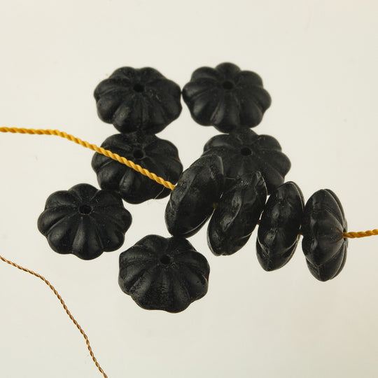 Vintage Black flower rondelles, Austria-2.5x6mm, Pkg of 12. b11-bw-0335