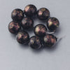 Vintage 10mm round black/bronze glass bead with a dappled magenta & gold. Pkg of 10.  b11-bw-0793