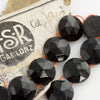 Antique Gablonz, Bohemia faceted black glass 2-hole beads. 11mm.Strand of 23. B11-BW-0801