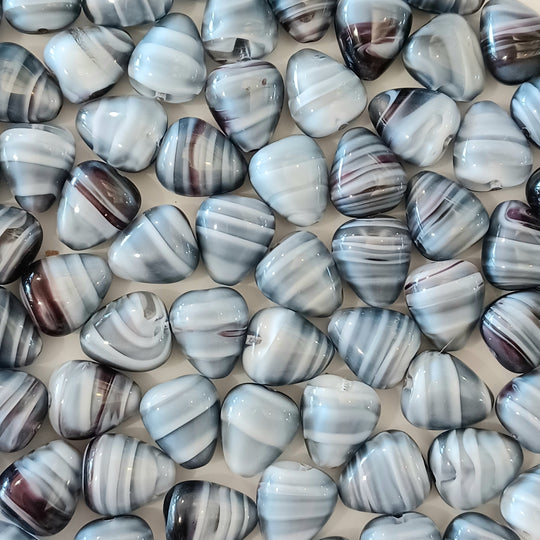 Vintage Czech "banded agate" glass triangular bead. 12x11mm.Pkg of 6. b11-bw-0901