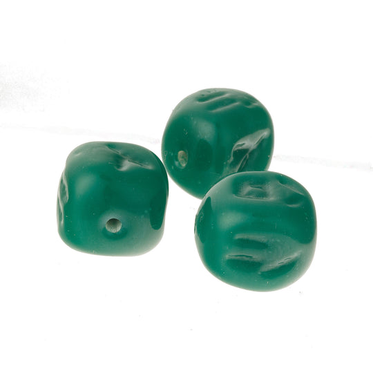 Vintage Japanese large irregular deep green cube, 18mm, Pkg of 1. b11-gr-1018