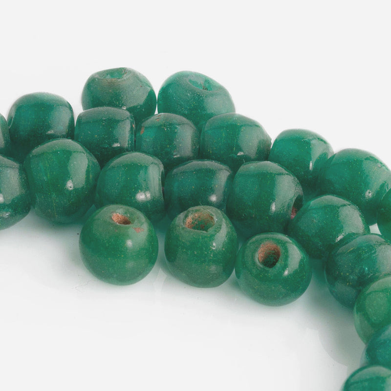 Antique Chinese opaque green jade Peking Glass beads 9x10mm Pkg 6  b11-gr-2043