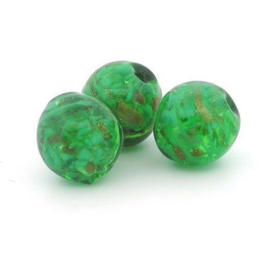 Vintage green and aventurine sommerso glass beads from Murano. 13mm. Pkg 1. b11-gr-2072