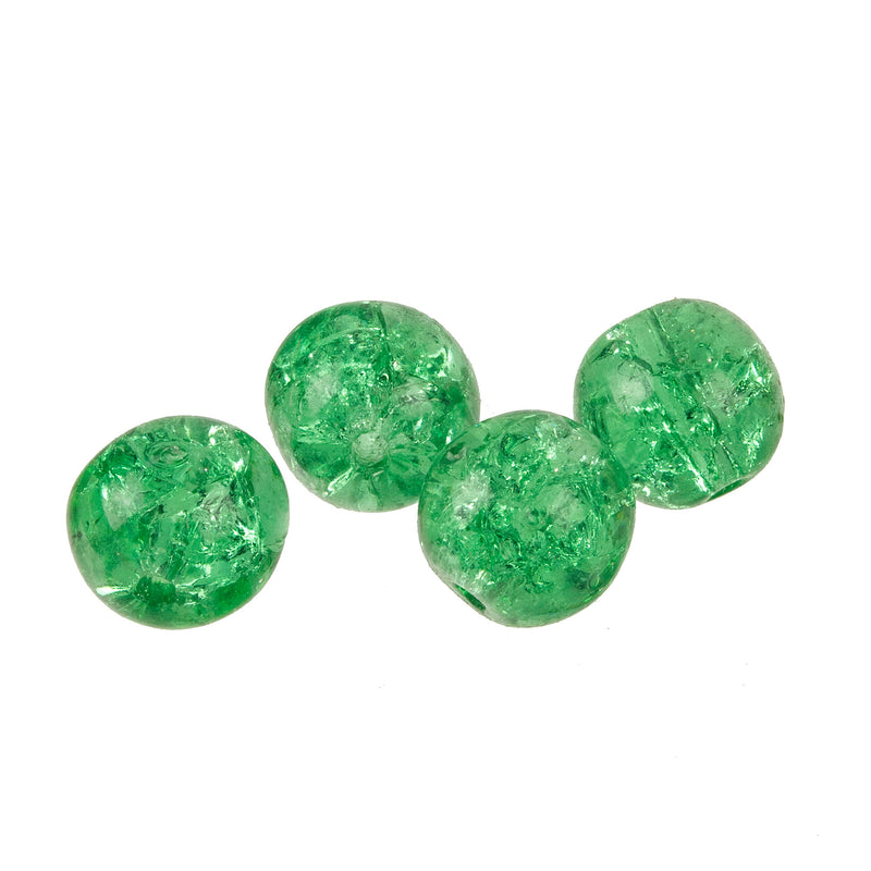 Vintage Crackle Glass Grass Green Color Rounds. 8mm. Pkg 5 b11-gr-2076