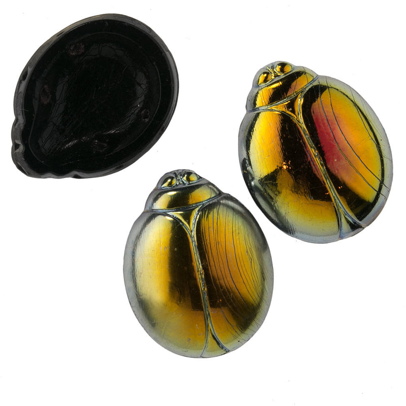 Czech marea finish 2-hole glass scarab bead. 20x16x8mm. Pkg of 1. b11-mi-0063