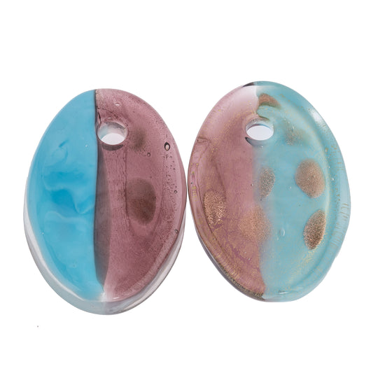 Purple and Aqua Oval Pendant, with aventurina. Pkg 1. b11-mi-2043