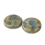 Fancy shell fossil bead.  Czech pressed glass.  19x7mm.  B11-MI-2177
