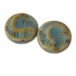 Fancy shell fossil bead.  Czech pressed glass.  19x7mm.  B11-MI-2177