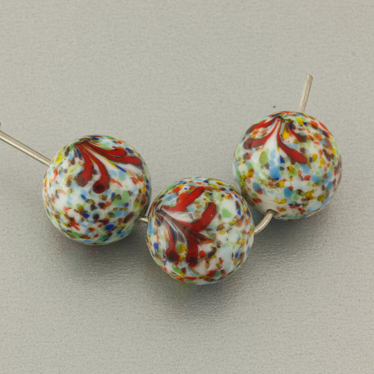 Rare Japanese hand painted speckled glass beads. 11.5-12mm.  1950s. Pkg.2. b11-mi-2184