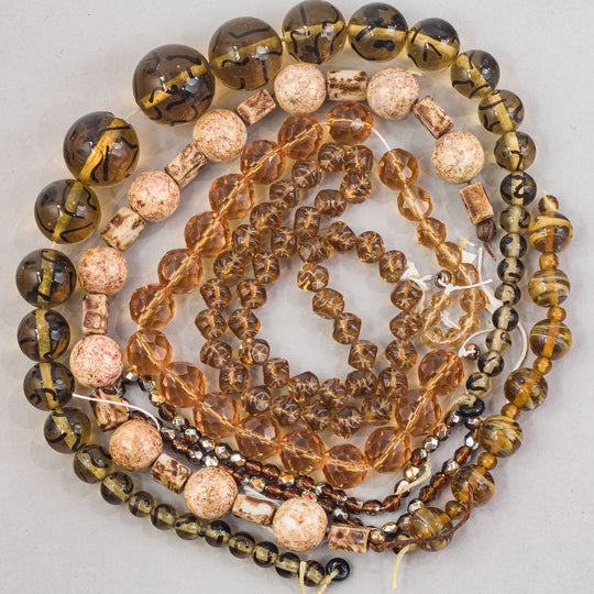 Honey color vintage glass bead 5 strand mix. b11-mx02