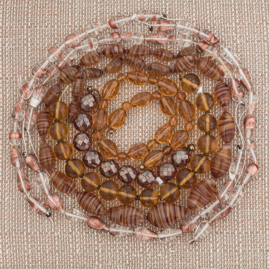 Honey and copper color vintage glass bead  8 strand mix. b11-mx02
