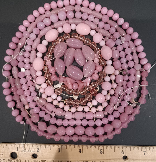 Vintage glass bead mix from Czechoslovakia & Japan in array of pinks. 10.4oz. b11-mx07