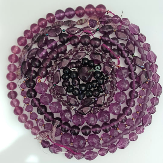 Vintage glass bead mix from Czechoslovakia, Germany & Japan in array of purple hues. 9.5oz. b11-mx14