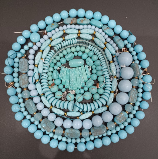 Vintage Czech, German & Japanese light turquoise blue glass bead strand mix. b11-mx17