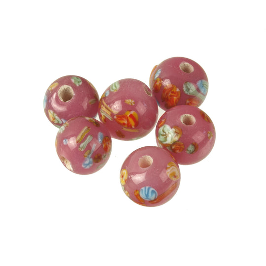 b11-pp-0732 Vintage Japanese Millefiore Pink Rounds. 8mm. Pkg of 6