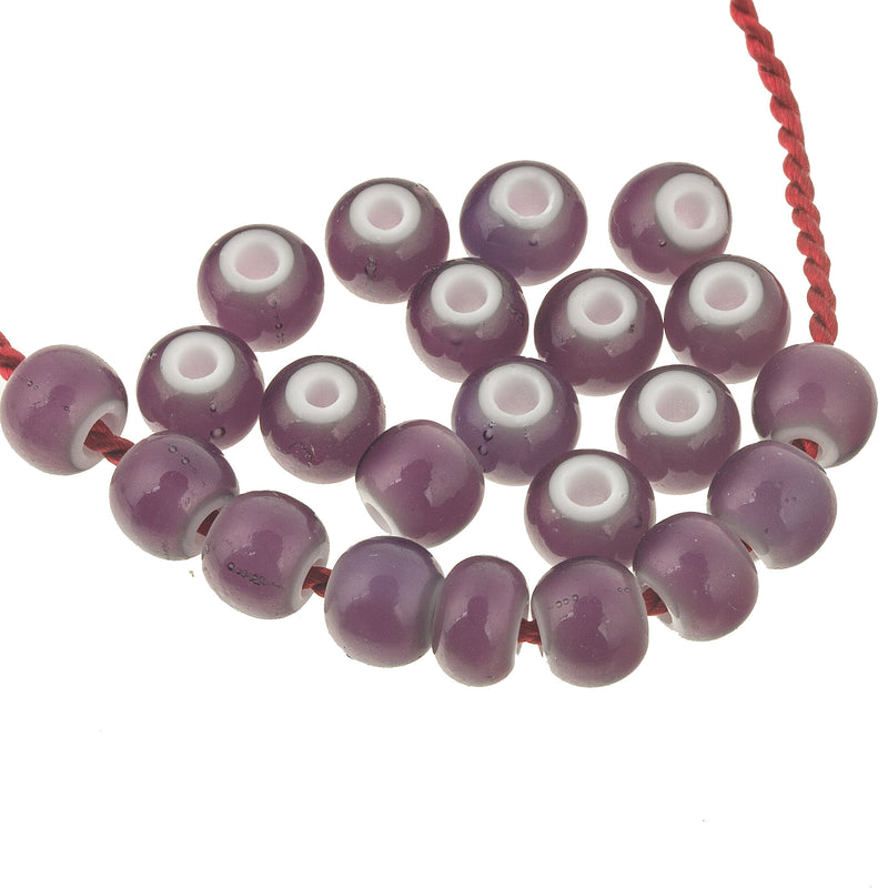 Opaque purple white heart beads.  Czech. 5x6mm. Pkg25. b11-pp-0747