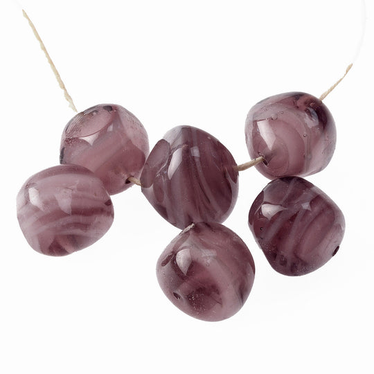 Societa Veneziana Conterie amethyst glass milky swirl givre  beads. 16mm. Pkg of 4. b11-pp-0822
