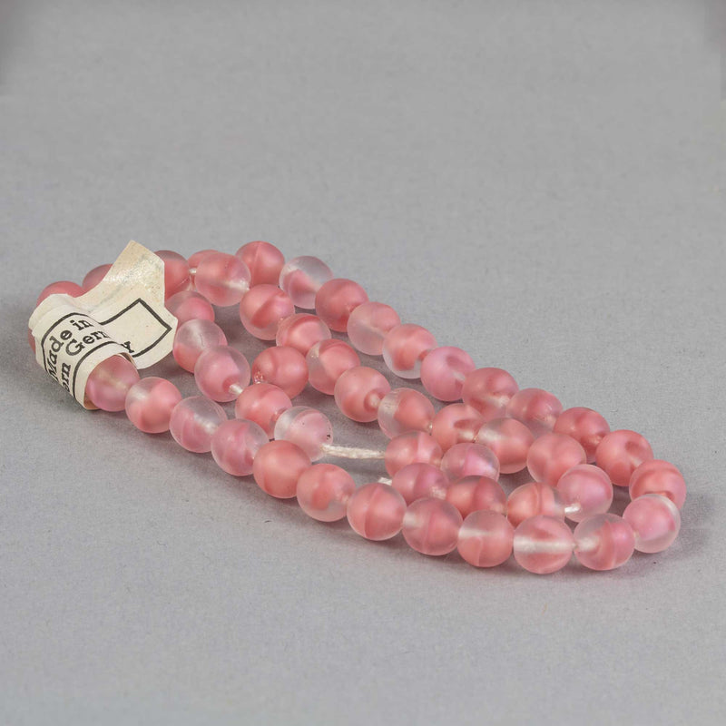 6mm frosted matte glass two tone with clear and rose. Vintage, West German. Strand or package of 50 b11-pp-0829