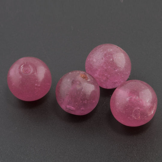 Vintage Chinese wound glass beads in a translucent dark pink. 1980s. 9.5mm. Pkg.10. b11-pp-1199-2