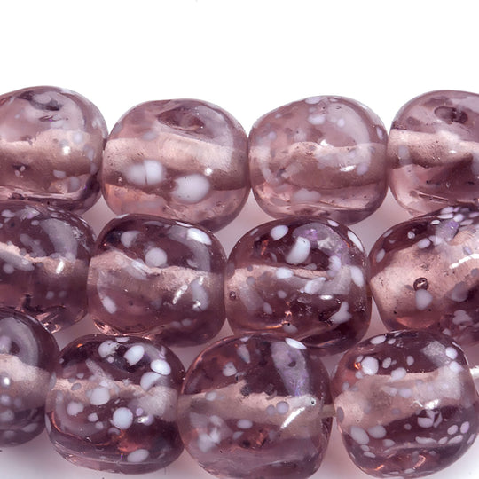 Rare vintage Japanese translucent amethyst glass dimpled crumb beads. 11x10mm Pkg. of 10. b11-pp-1218